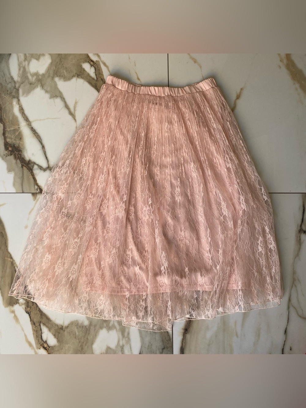 LC Lauren Conrad Blush Pink Floral Lace Fully Lined A-Line Midi Skirt (Size M)